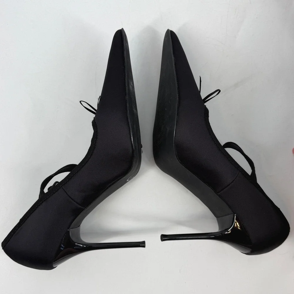 Sugar Thrillz Black‎ Satin Pointed Toe Mary Jane Stiletto Heels Size 9M